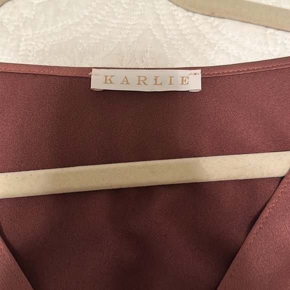 NWOT RARE Karlie Smocked Satin Ruffled Mini Dress in Muave Size S - Picture 9 of 11